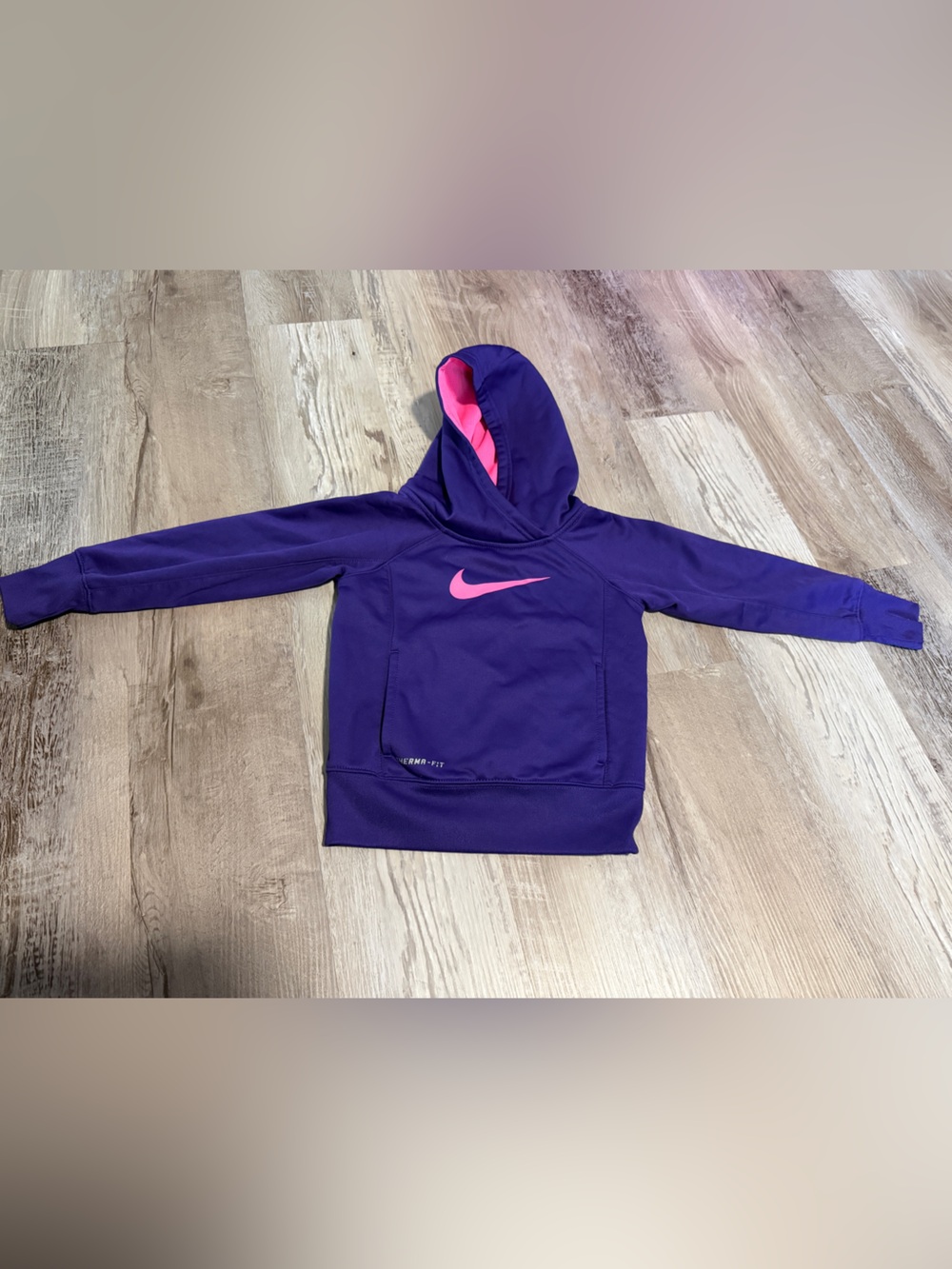 Nike Girls Purple Pullover Hoodie with Pink Swoosh